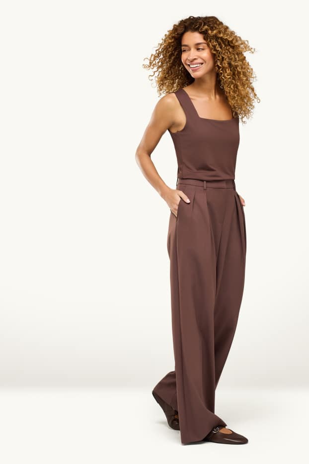 Damen - Business-Hose - Mid Waist - Regular Fit - braun