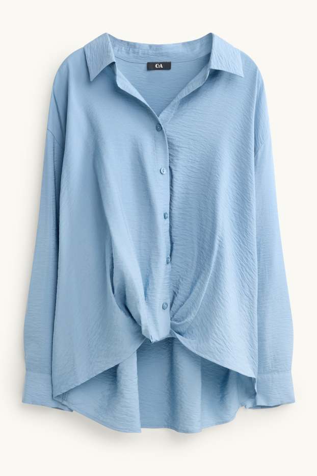 Dames - Overhemdblouse met drapering - lichtblauw