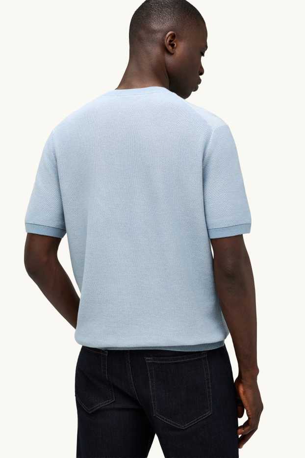 Bărbați - Pulover tricotat - mânecă scurtă - structurat - albastru