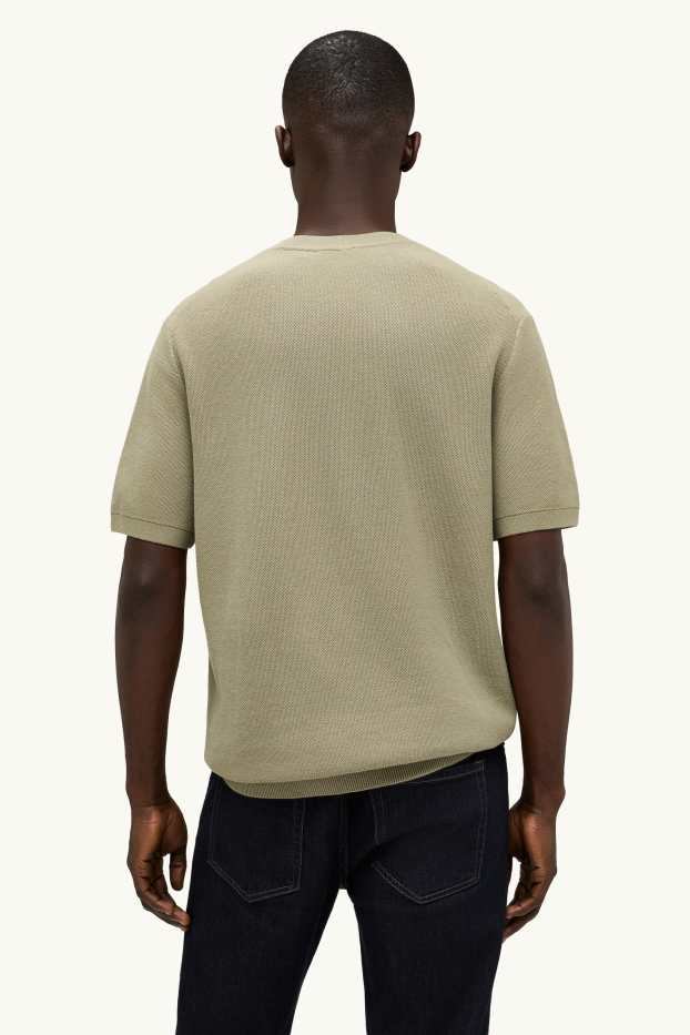 Heren - Gebreide trui - korte mouw - met structuur - kaki