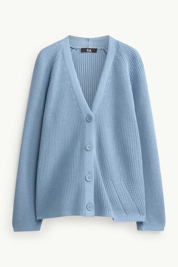 Damen - Strickjacke - gerippt - blau