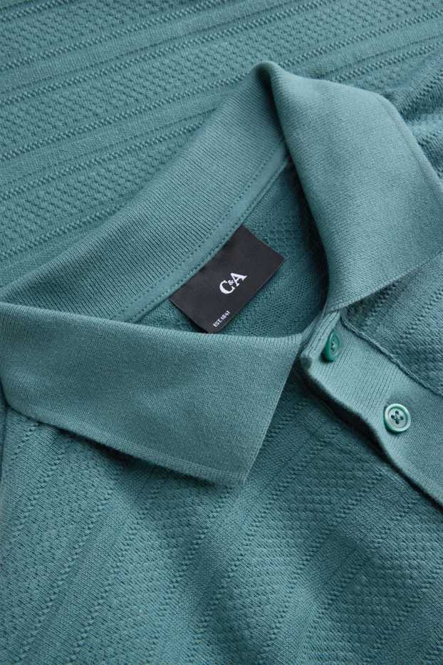 Heren - Gebreid poloshirt - regular fit - met structuur - gestreept - turquoise