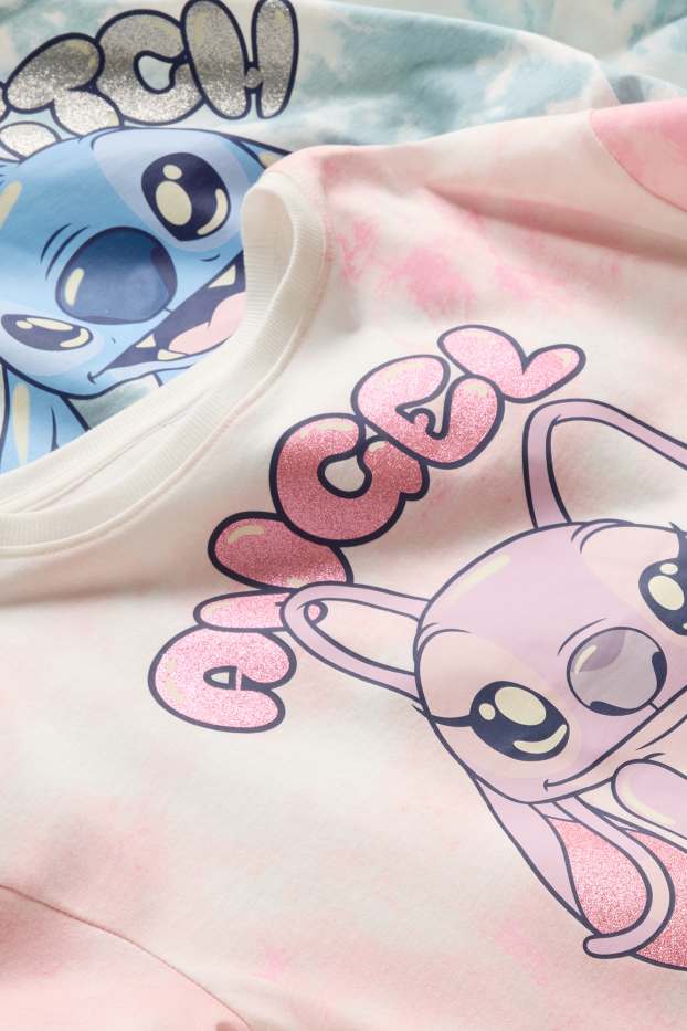 Kinder Mädchen - Multipack 2er - Lilo & Stitch - Kurzarmshirt - Glanz-Effekt - weiß / hellblau