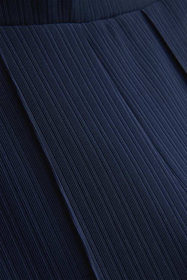 Femei - Pantaloni de stofă - talie înaltă - evazați - reiați - albastru închis