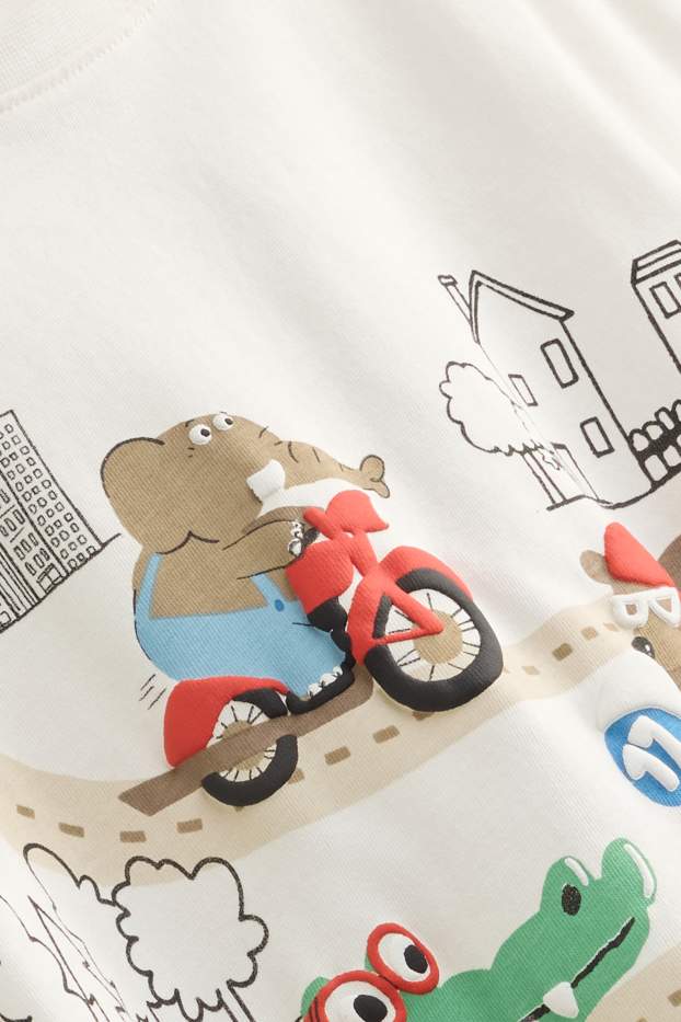 Kinder Buben - Elefant, Bär und Krokodil - Kurzarmshirt - cremeweiß