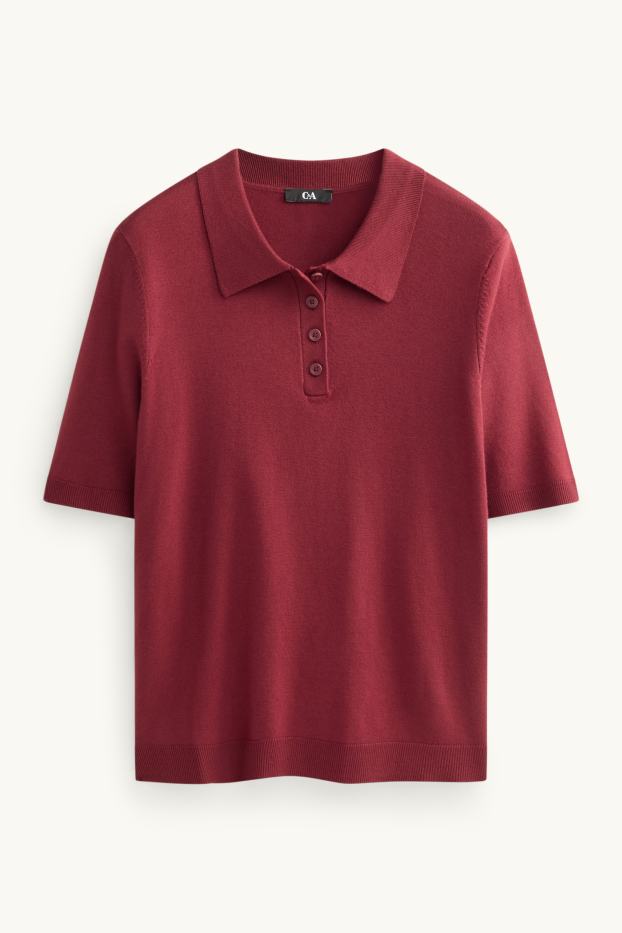 Dames - Gebreid poloshirt - regular fit - donkerrood