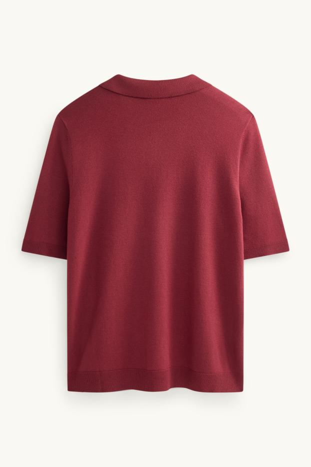 Dames - Gebreid poloshirt - regular fit - donkerrood