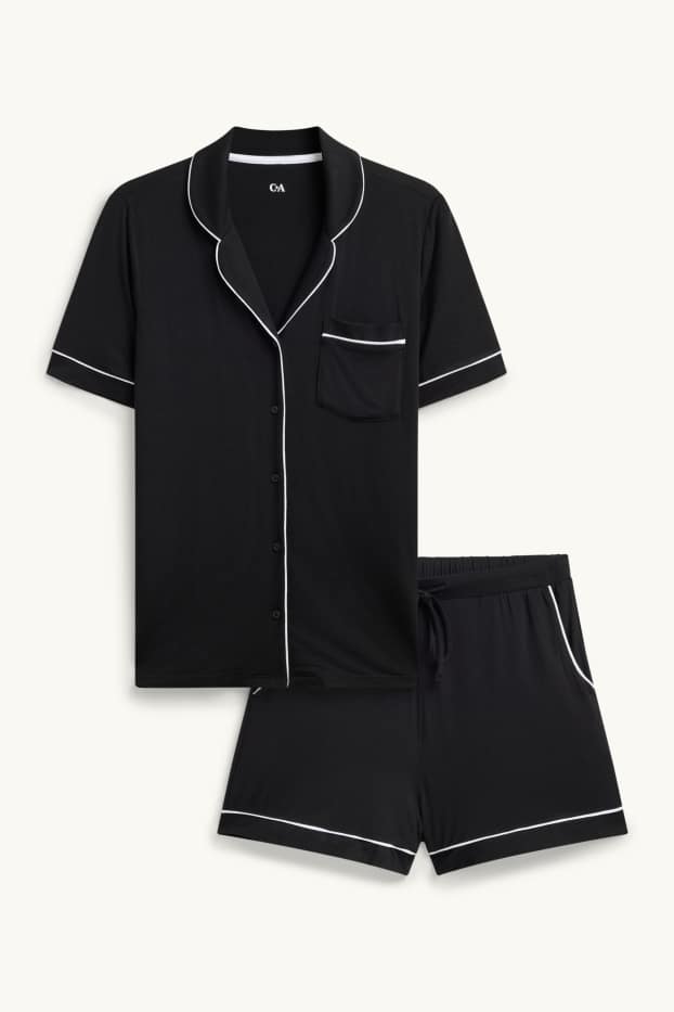 Damen - Viskose-Shorty-Pyjama - schwarz