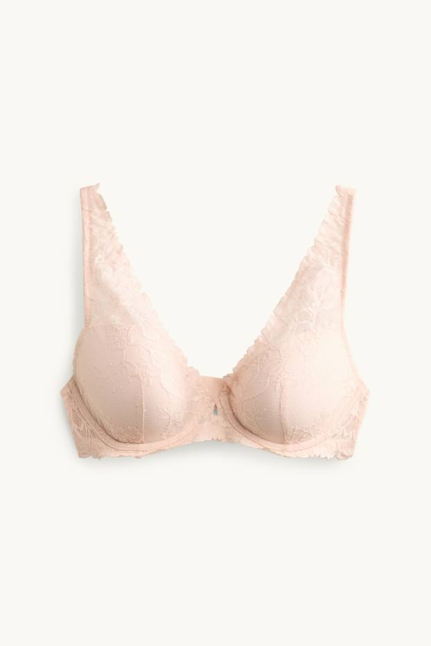 Dames - BH met beugels - PLUNGE - voorgevormd - roze