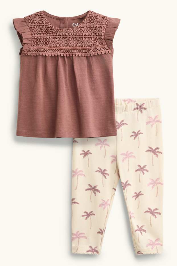 Bebés niñas - Palmeras - conjunto para bebé - 2 prendas - beis / marrón