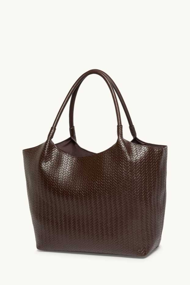 Damen - Großer Shopper - Lederimitat - dunkelbraun