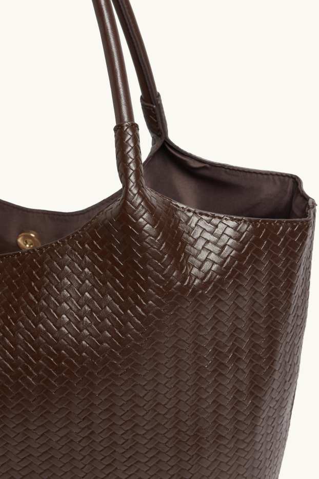 Damen - Großer Shopper - Lederimitat - dunkelbraun