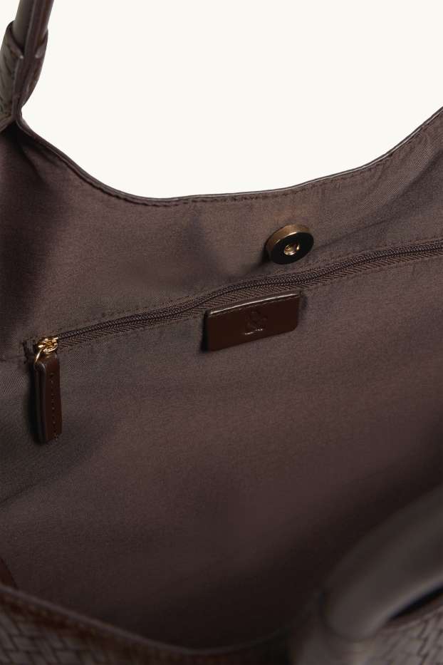 Damen - Großer Shopper - Lederimitat - dunkelbraun