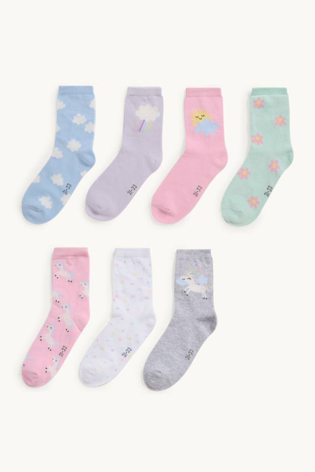 Kinder Mädchen - Multipack 7er - Einhorn und Natur - Socken mit Motiv - rosa