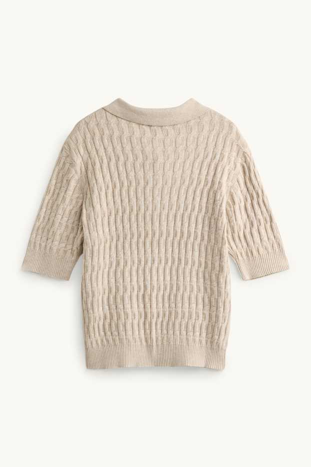 Femmes - Pull en maille - manches courtes - finition texturée - beige