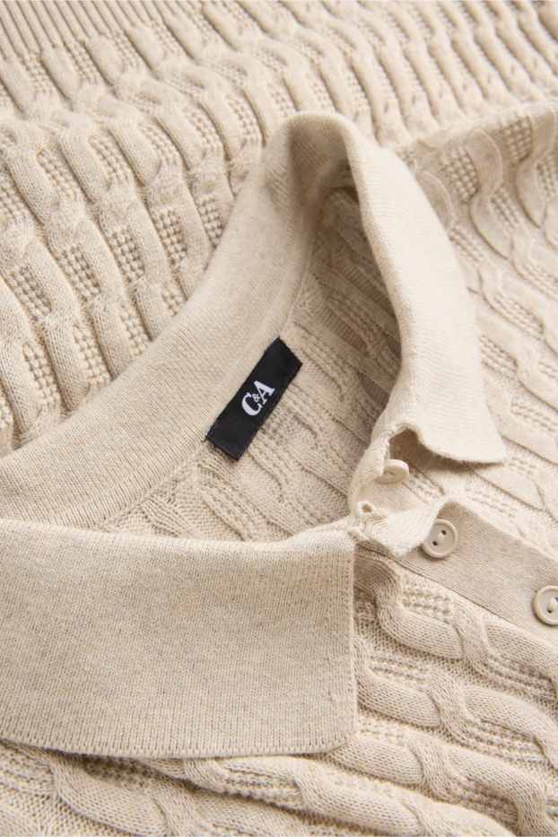 Femmes - Pull en maille - manches courtes - finition texturée - beige