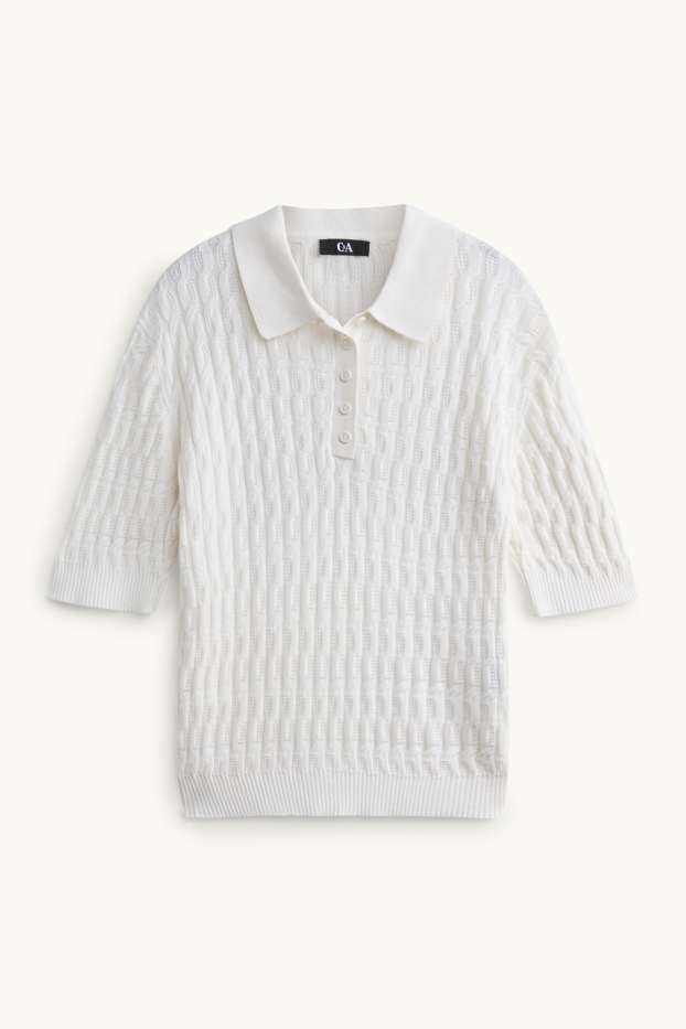 Damen - Strickpullover - kurzarm - strukturiert - weiß