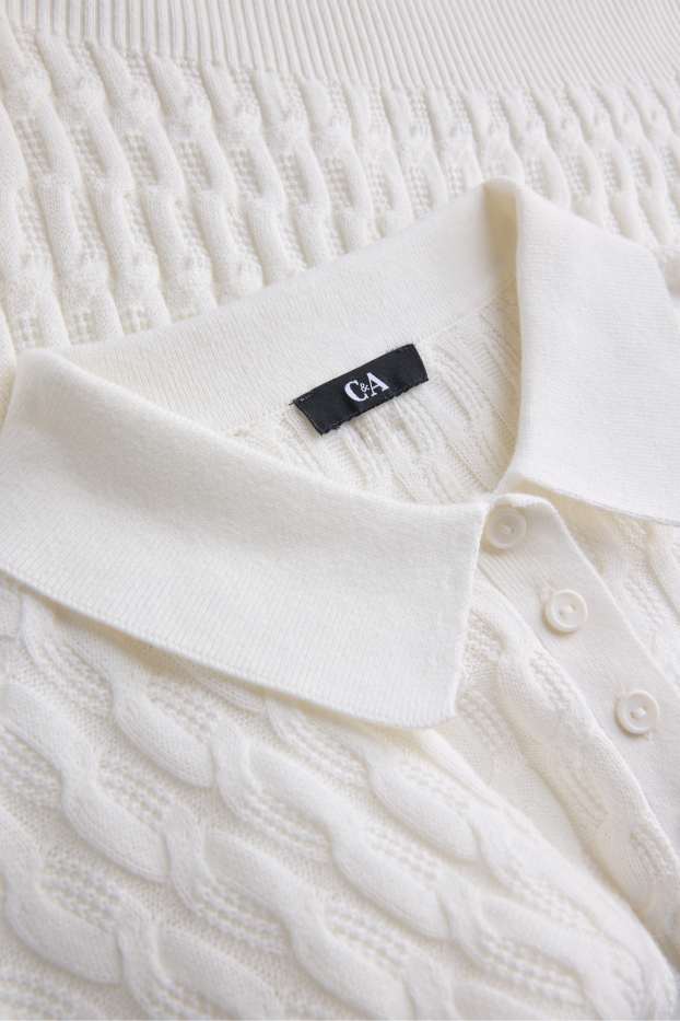 Damen - Strickpullover - kurzarm - strukturiert - weiß