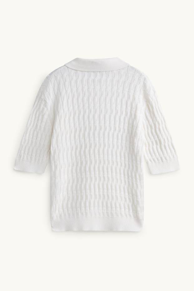 Damen - Strickpullover - kurzarm - strukturiert - weiß