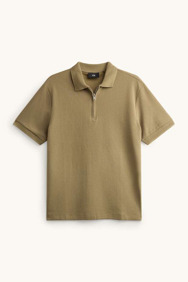 Heren - Poloshirt - regular fit - met structuur - kaki