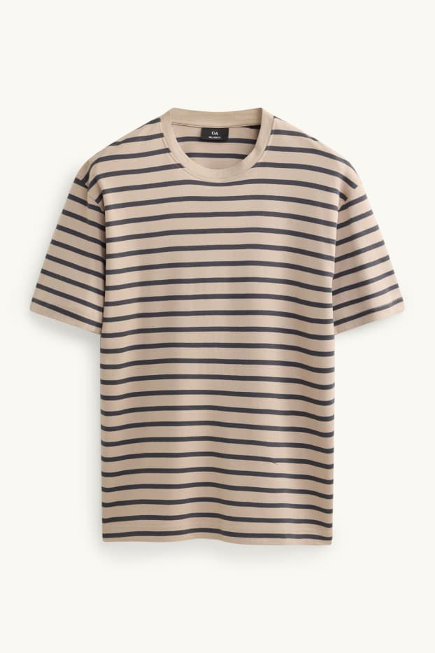 Heren - T-shirt - relaxed fit - gestreept - lichtbruin