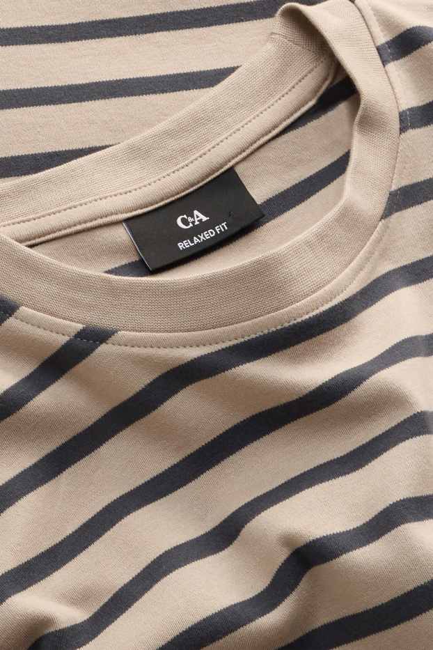 Heren - T-shirt - relaxed fit - gestreept - lichtbruin