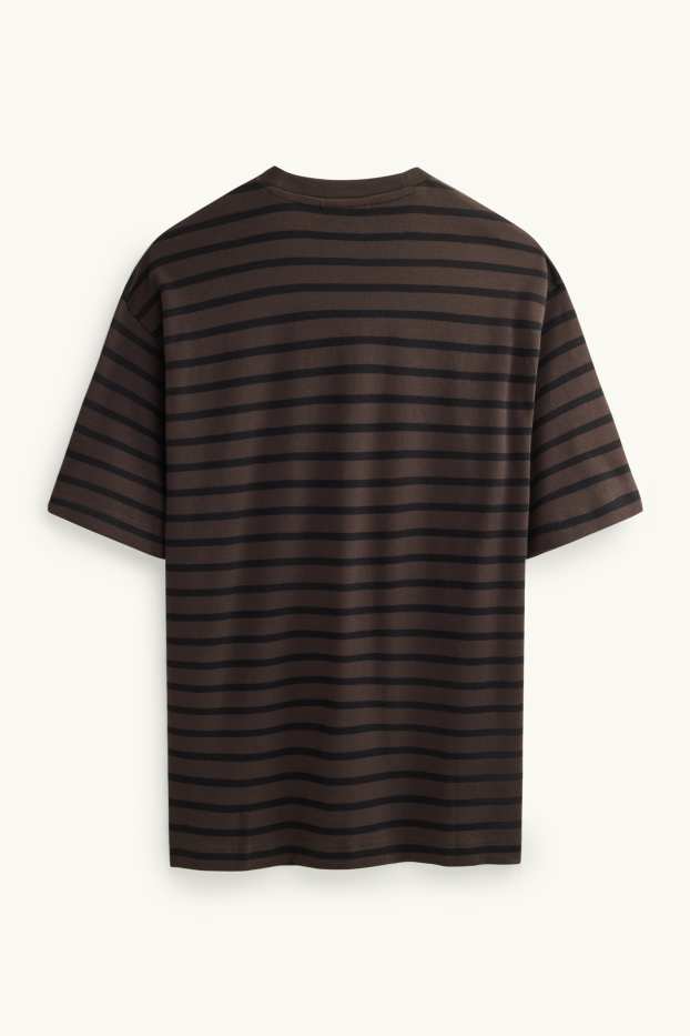 Heren - T-shirt - relaxed fit - gestreept - donkerbruin