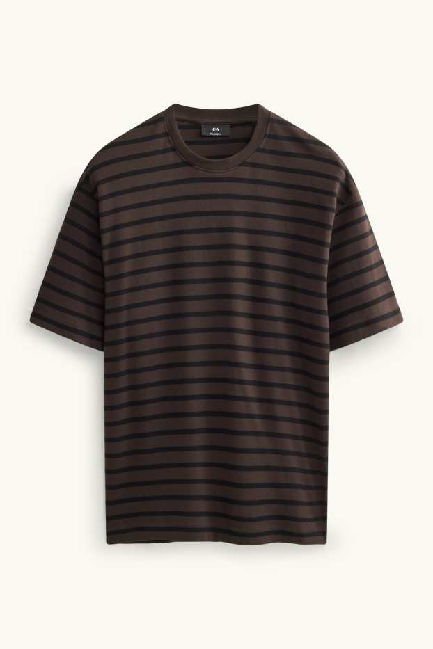 Heren - T-shirt - relaxed fit - gestreept - donkerbruin