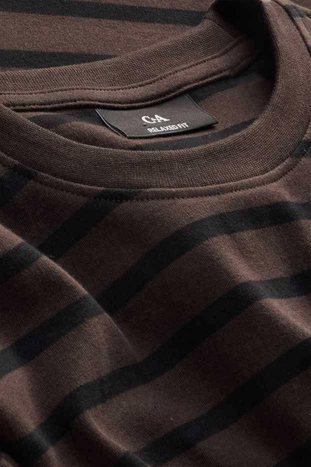 Heren - T-shirt - relaxed fit - gestreept - donkerbruin