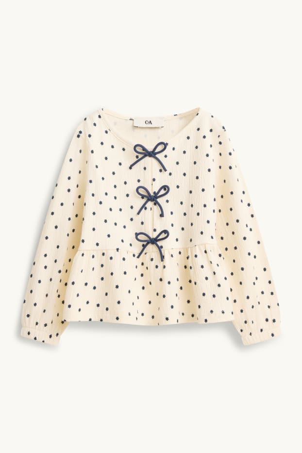 Kinder Mädchen - Blume - Bluse - dunkelblau / cremeweiss
