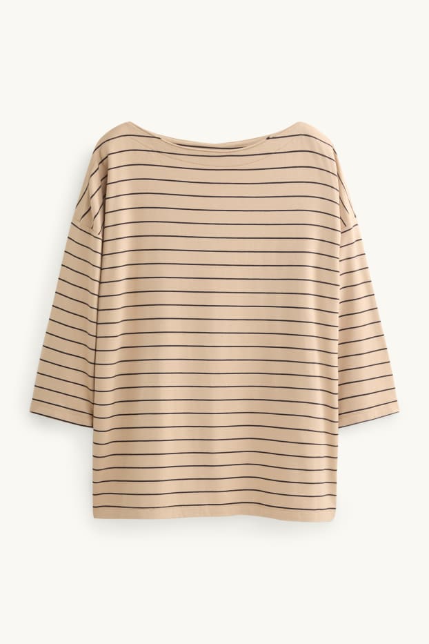 Femei - Tricou cu mânecă lungă - regular fit - cu dungi - bej