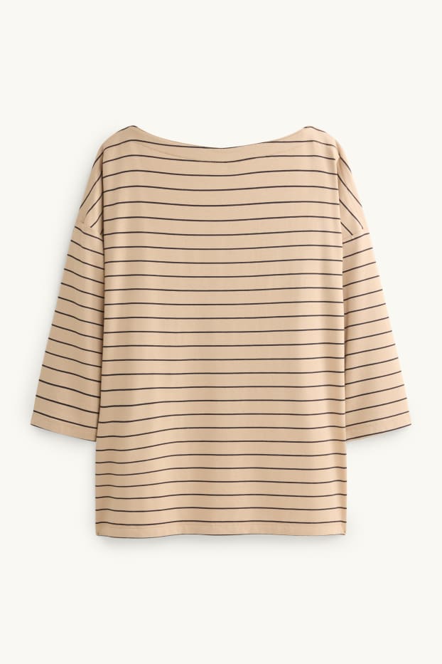 Femei - Tricou cu mânecă lungă - regular fit - cu dungi - bej