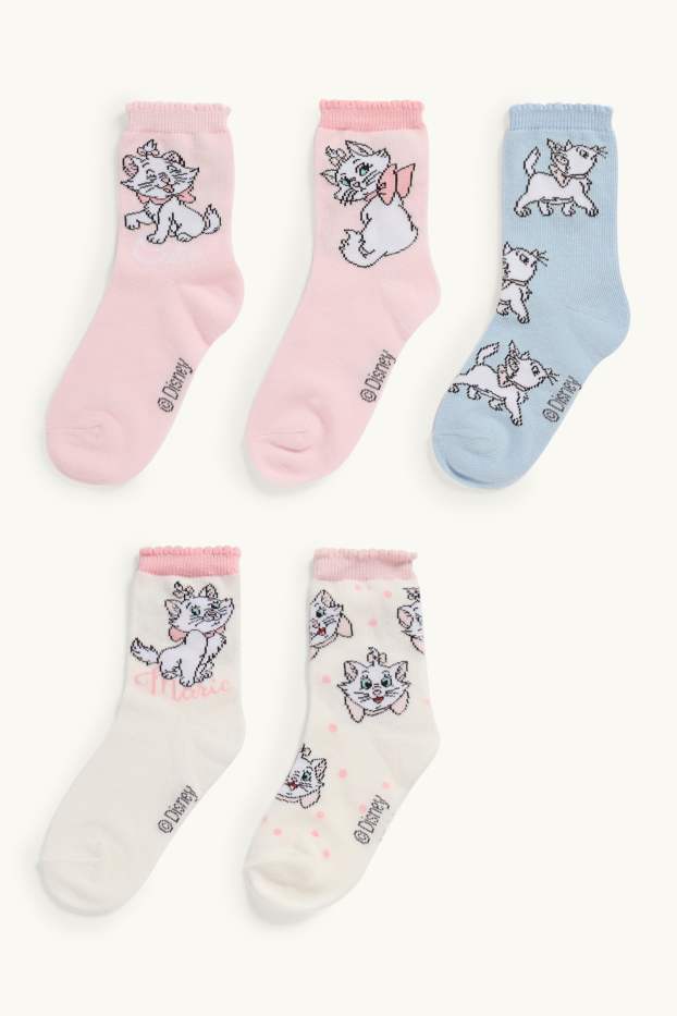 Kinderen: meisjes - Set van 5 paar - Aristocats - sokken met motief - crèmekleurig