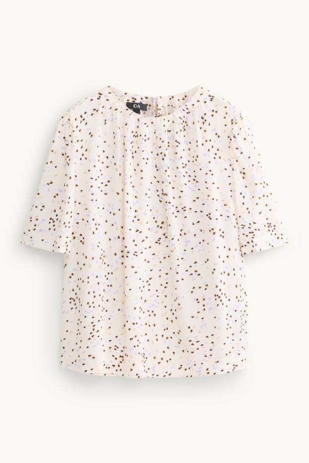 Dames - Blouse - met stippen - crème wit