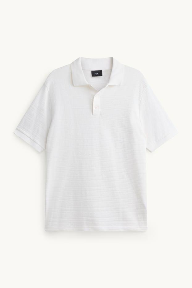 Herren - Strick-Poloshirt - Regular Fit - strukturiert - gestreift - weiß