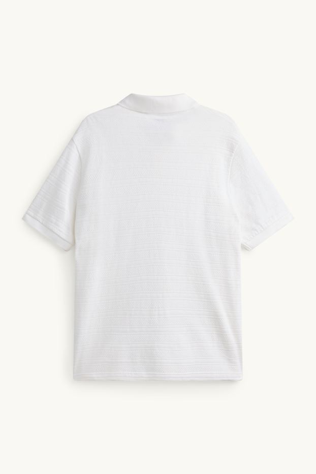 Herren - Strick-Poloshirt - Regular Fit - strukturiert - gestreift - weiß