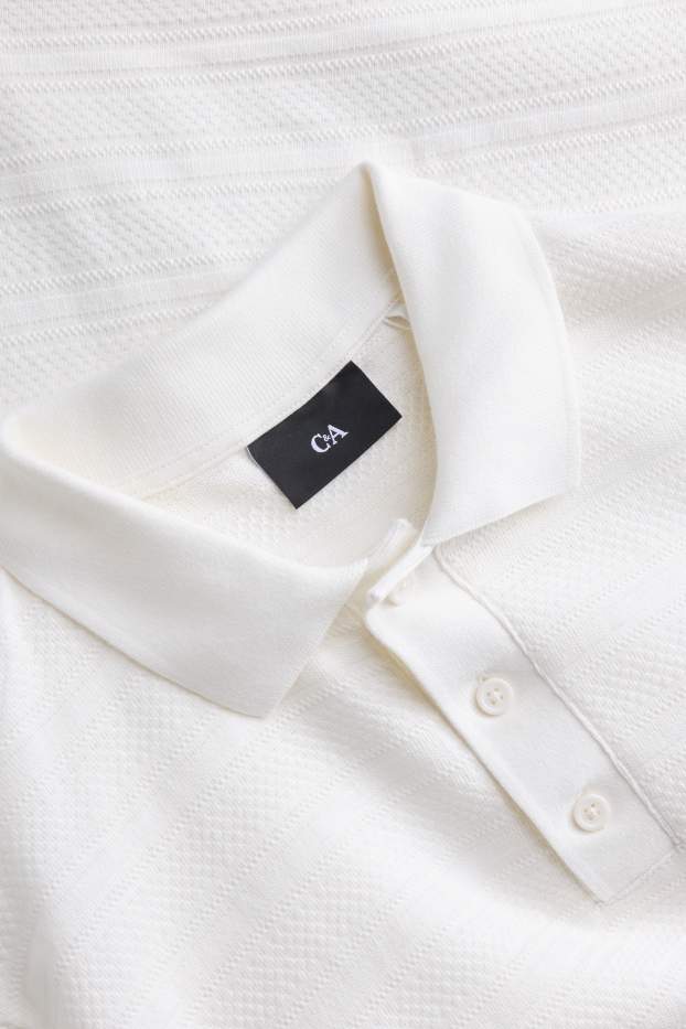 Herren - Strick-Poloshirt - Regular Fit - strukturiert - gestreift - weiß