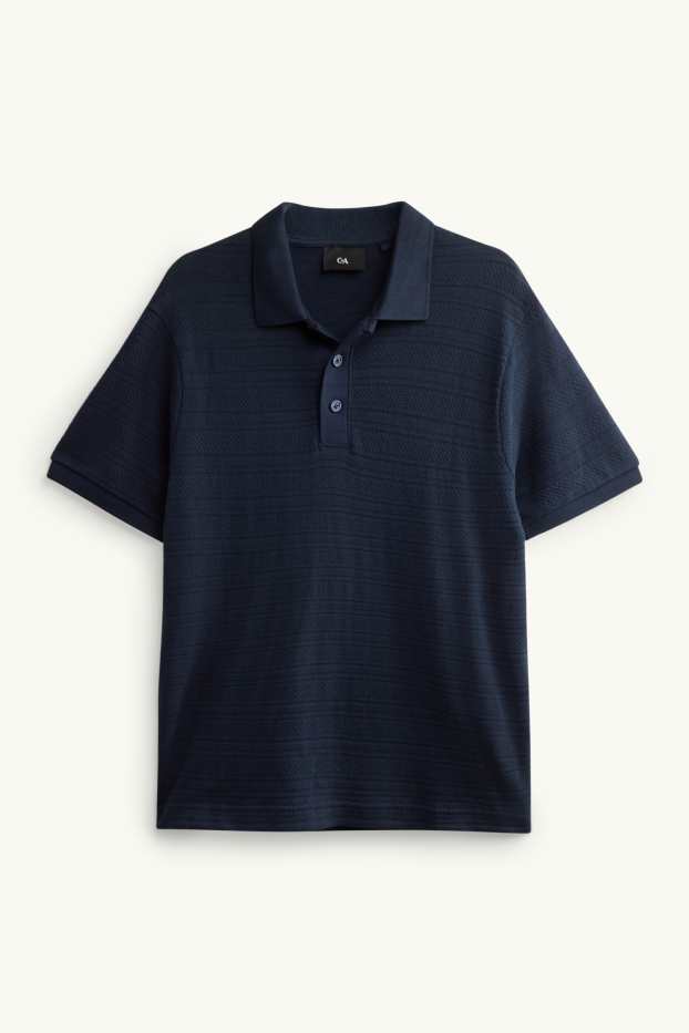Herren - Strick-Poloshirt - Regular Fit - strukturiert - gestreift - dunkelblau