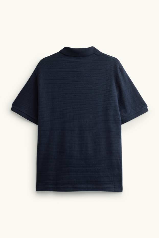 Herren - Strick-Poloshirt - Regular Fit - strukturiert - gestreift - dunkelblau