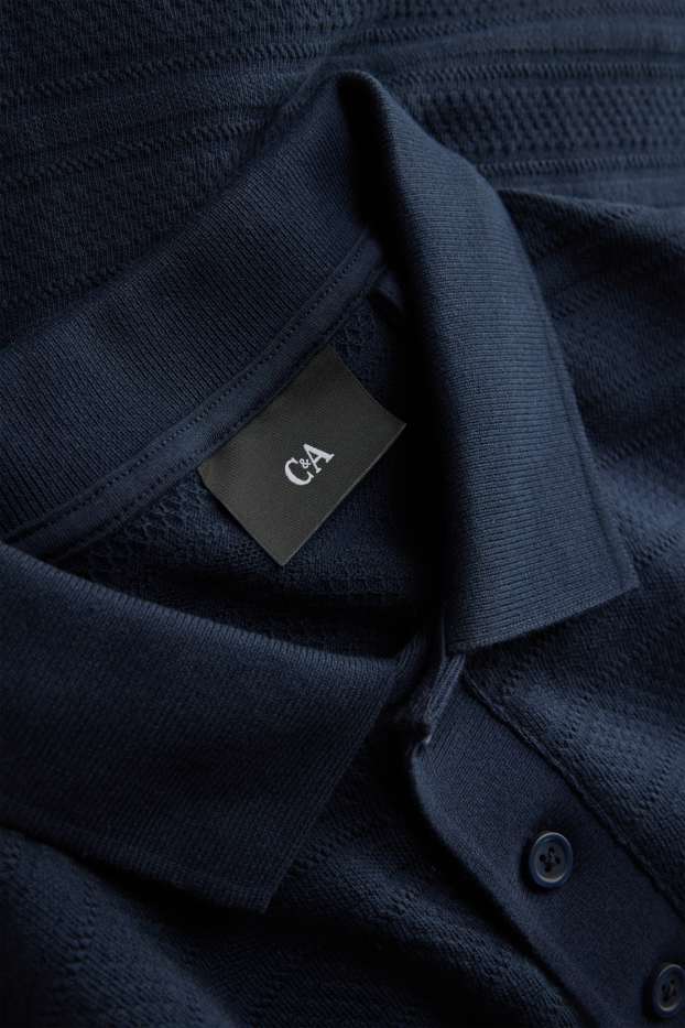 Herren - Strick-Poloshirt - Regular Fit - strukturiert - gestreift - dunkelblau