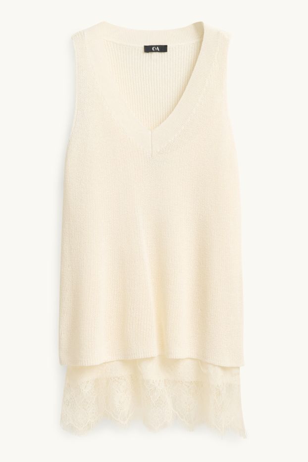 Femei - Set - vestă pulover și top - 2 piese - alb-crem