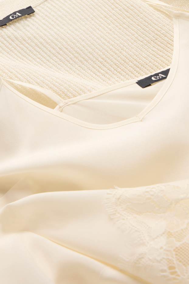 Femei - Set - vestă pulover și top - 2 piese - alb-crem