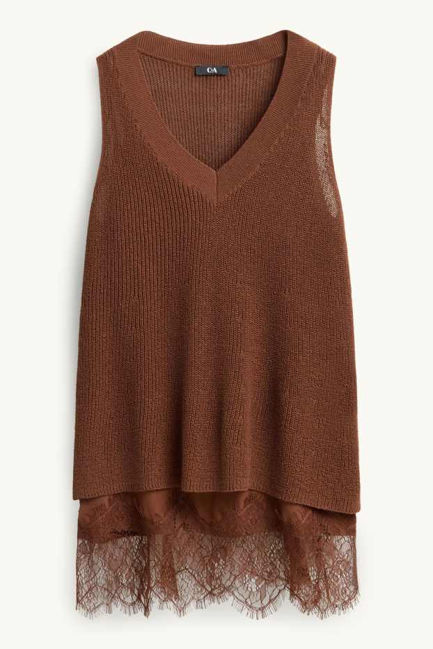 Femmes - Ensemble - pull sans manches et top - 2 pièces - marron