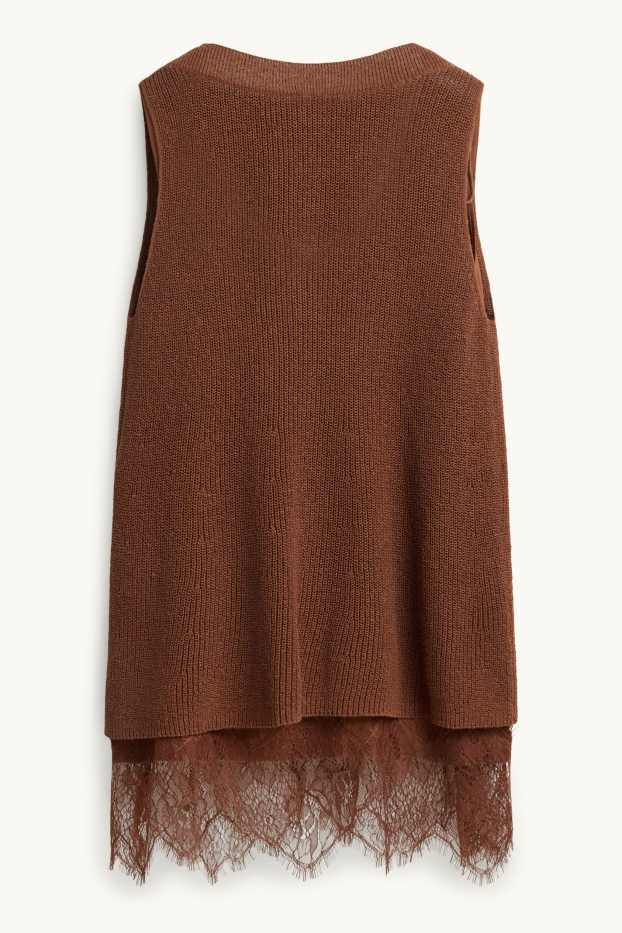 Femmes - Ensemble - pull sans manches et top - 2 pièces - marron