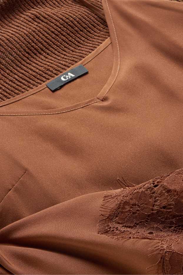 Femmes - Ensemble - pull sans manches et top - 2 pièces - marron
