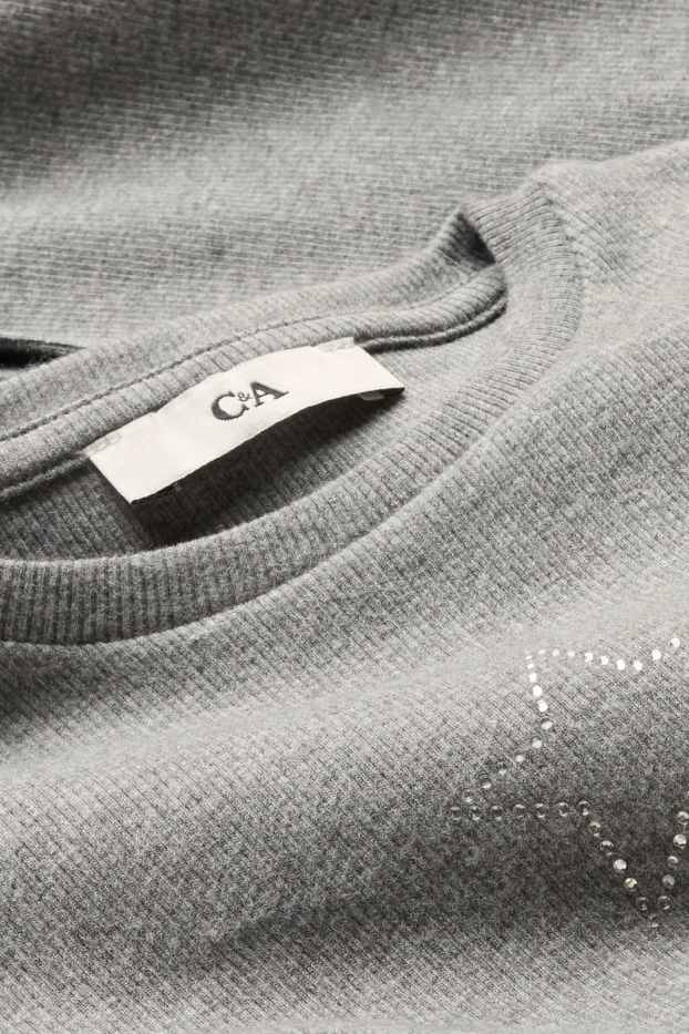 Kinder Mädchen - Stern - Kleid mit Strasssteinen - gerippt - grau