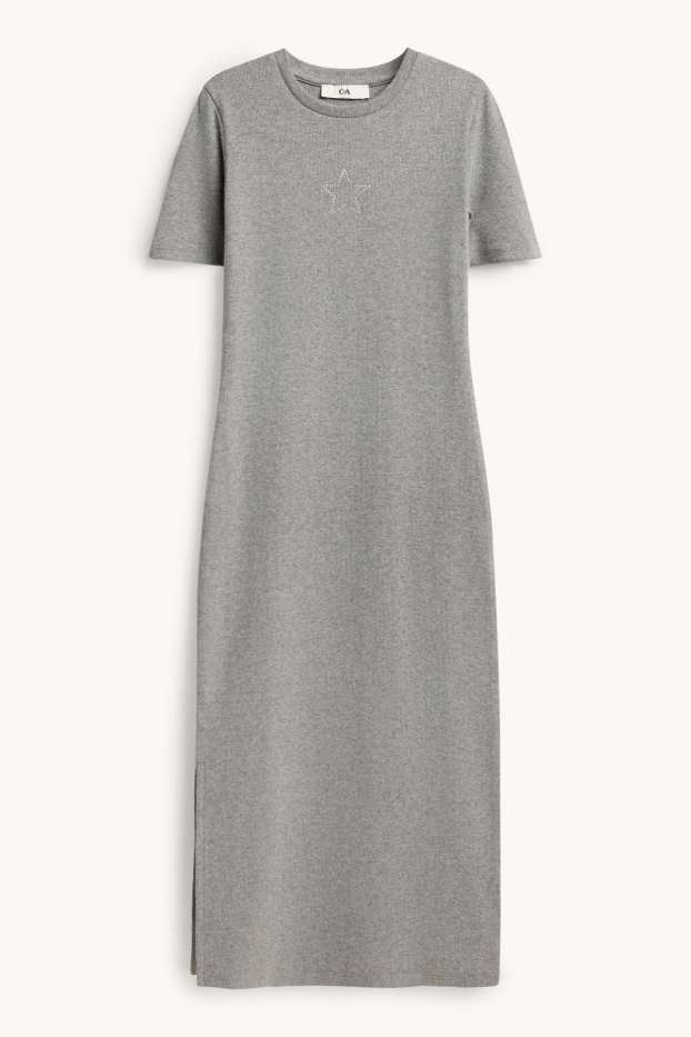 Kinder Mädchen - Stern - Kleid mit Strasssteinen - gerippt - grau