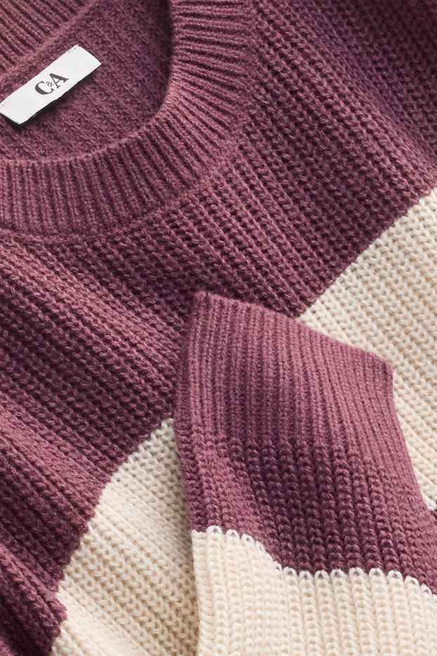 Damen - Pullover - gerippt - gestreift - beige / bordeaux