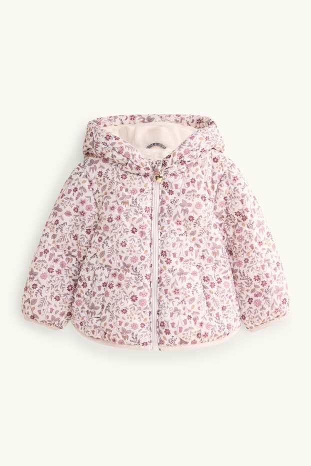 Bébés filles - Petites fleurs - Doudoune surpiquée pour bébé à capuche - finition déperlante - rose