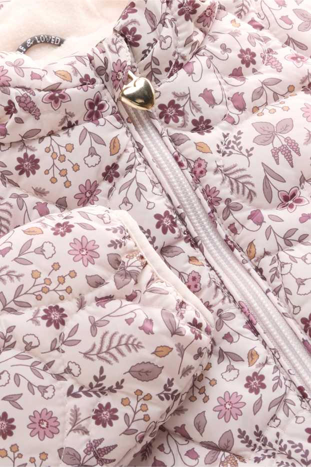 Bébés filles - Petites fleurs - Doudoune surpiquée pour bébé à capuche - finition déperlante - rose